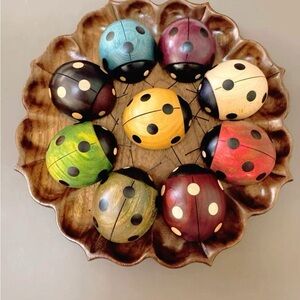 Colorful Wooden Ladybug Decor Set